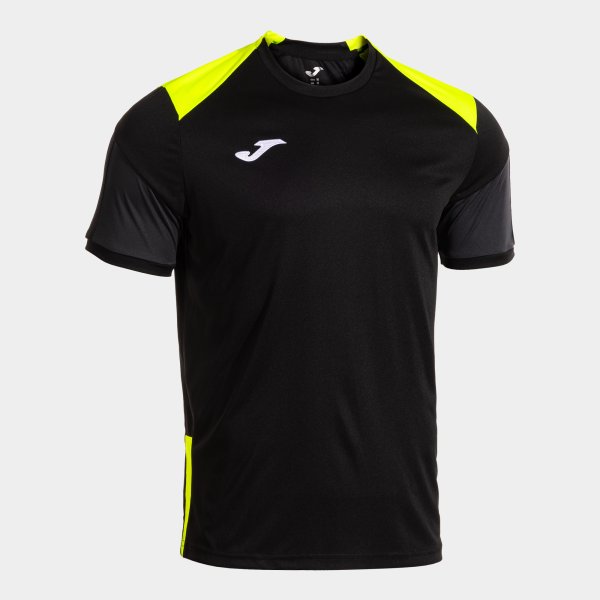 Joma Camiseta Manga Corta Danubio IV en color Negro Amarillo Fluor - padel Joma