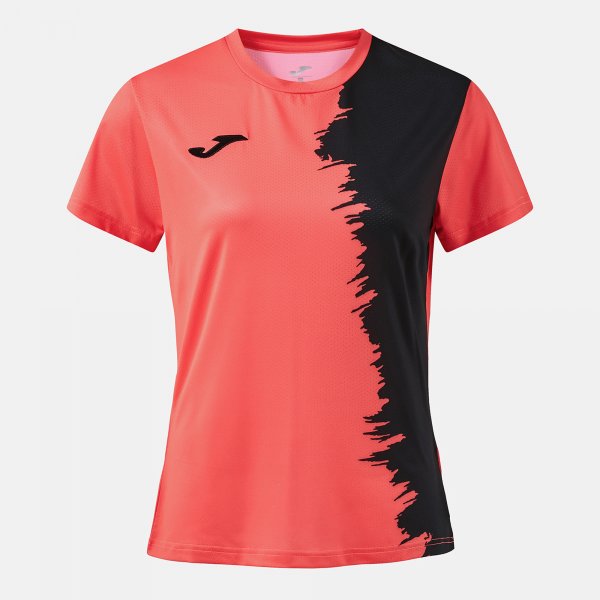Joma Camiseta Manga Corta Picasho en color Coral Fluor Negro - padel Joma